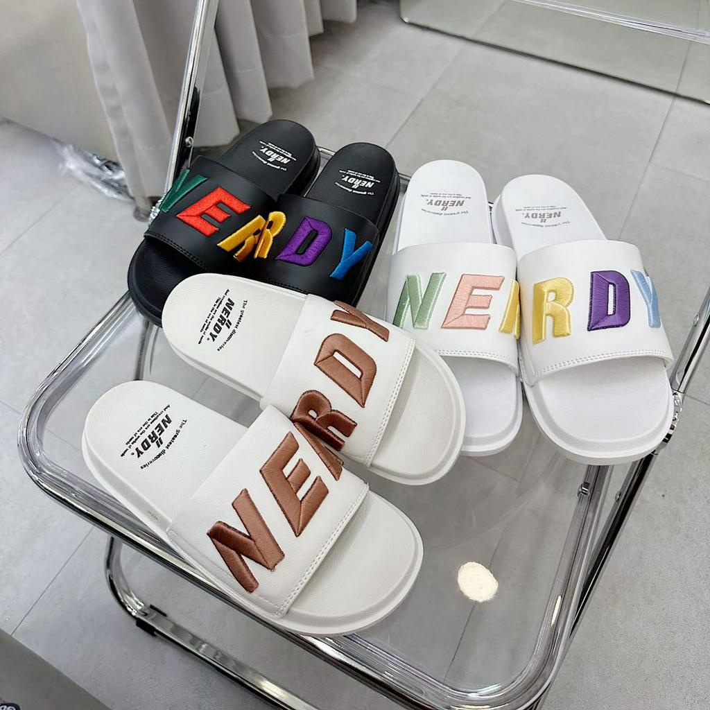 &quot;Rainbow Slide&quot;Dép nam nữ quai ngang in Nerdy mẫu mới siêu hót hàng ( Cao Cấp )đế CAO . Chính Hãng kiểu dép Unisex