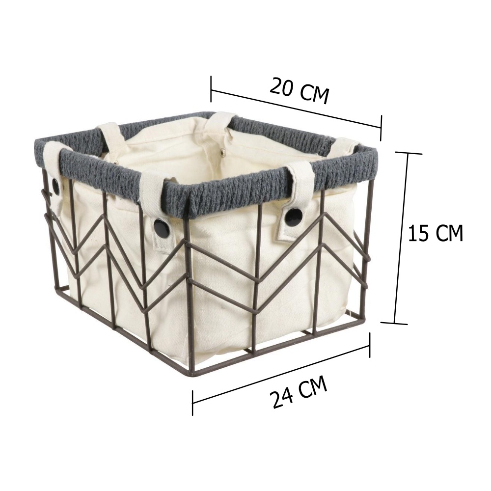 HomeBase PLIM Giỏ vuông thấp ZIGZAG S W24xD20xH15cm màu xám