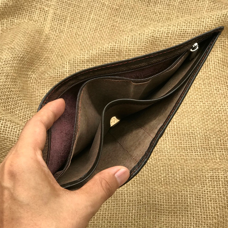 Ví nam da bò thật cao cấp LIDAN, bóp vân voi dáng ngang có hộp vintage kèm thiệp đẹp làm quà tặng LD5