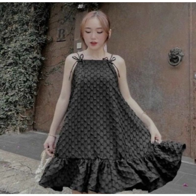 Đầm Baby Doll phối bèo to bầu bí đều đẹp chất vải Xốp dày dặn Cam Kết Hàng Y Hình