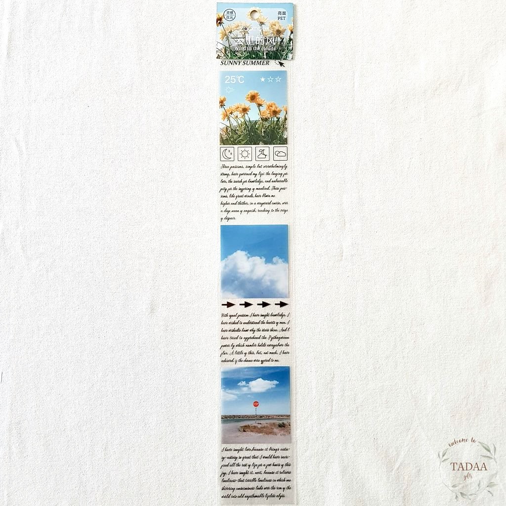 Sticker vintage trong suốt hoa hướng dương và lá, bánh ngọt, coffee, bầu trời xanh, thiên thần retro
