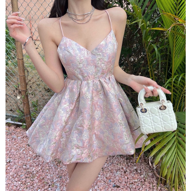 Đầm Dáng Chữ A Hai Dây Cổ Yếm In Họa Tiết Tranh Sơn Dầu Kiểu Pháp Gợi Cảm Thời Trang Mùa Hè Mới Cho Bạn Gái