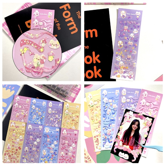 【xijing1】Hello Nhãn dán trang trí tay hình thỏ kim sa lấp lánh dễ thương DIY