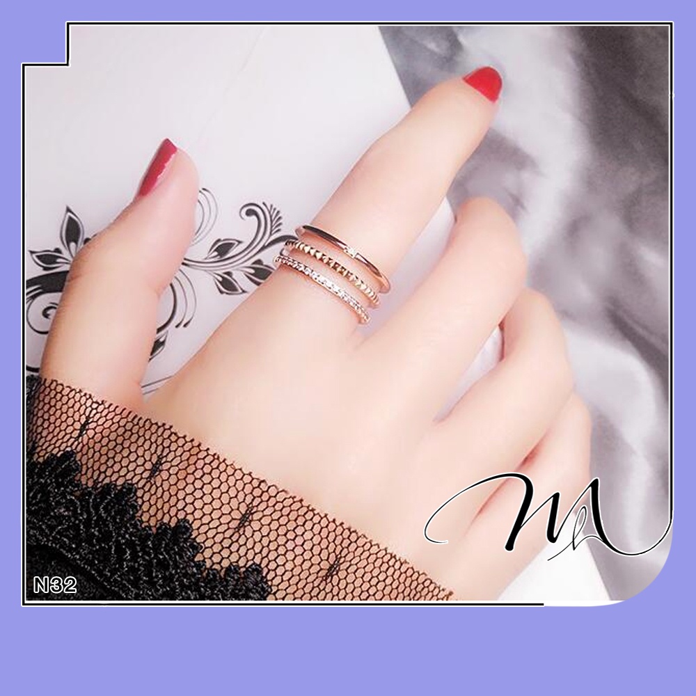 Nhẫn nữ Titan thời trang 3 vòng đính đá cá tính không gỉ - Măng’s House N32