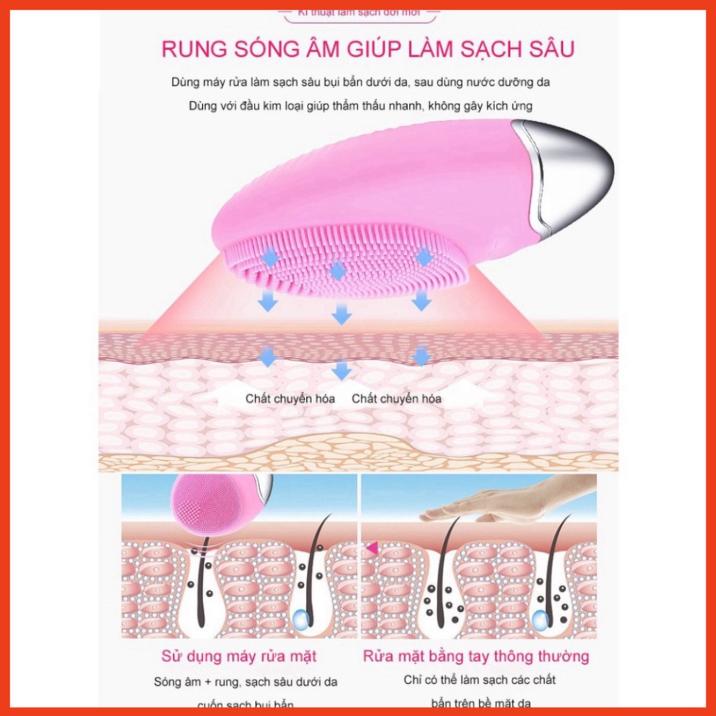 Máy rửa mặt mini 2 cấp rung sóng, máy massage mặt đầu Silicon giúp làm sạch sâu bên trong da A4