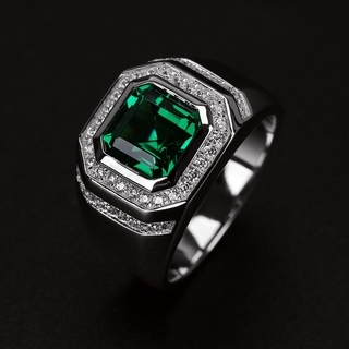 Nhẫn đính hôn mặt đá zircon xanh hình vuông thời trang cho nam