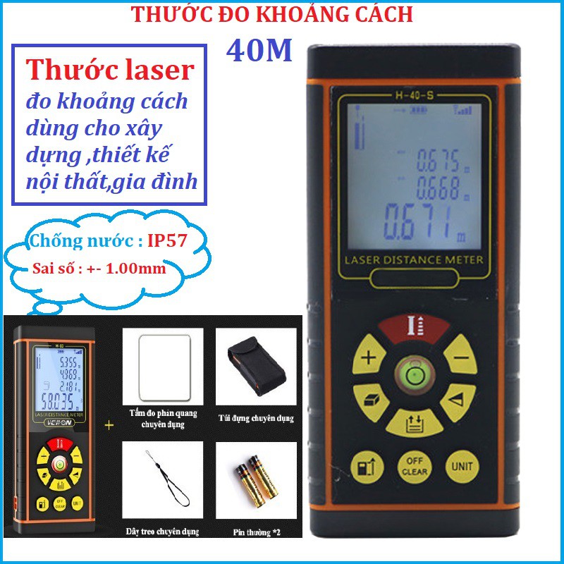 Thước đo điện tử Laser- Máy đo khoảng cách bằng tia laze H40 đa năng