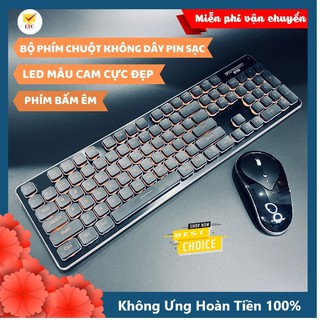 Bộ chuột và bàn phím không dây glk350 bàn phím có đèn led màu cam, kết nối 2.4ghz, dùng pin sạc siêu trâu, phím êm