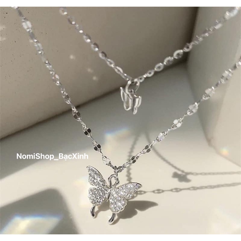 Dây chuyền nữ bạc ta, dây bướm dạng kép sang chảnh quyến rũ Mainomi Shop Bạc Xinh