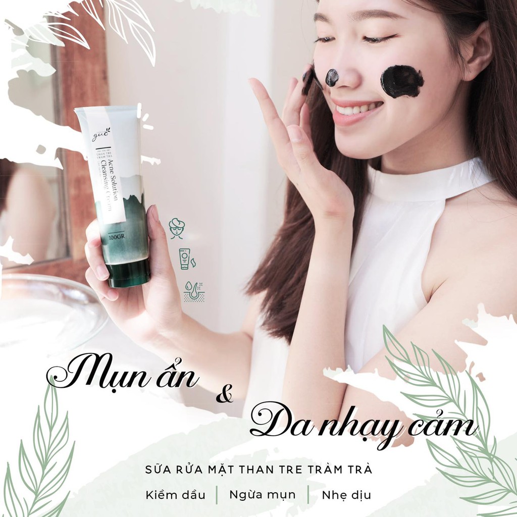 [Kiềm dầu 8 tiếng, ngừa mụn, không khô da] Sữa Rửa Mặt Than Tre Tràm Trà GUO 100gr | BigBuy360 - bigbuy360.vn