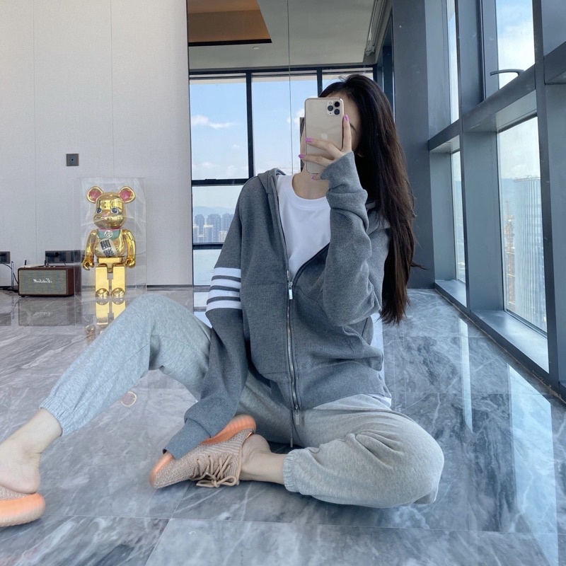 Áo khoác len TB THOM BROWNE SS21 Grey kẻ sọc hàn quốc kéo khóa chất liệu vải len tăm cao cấp unisex nam nữ form slim