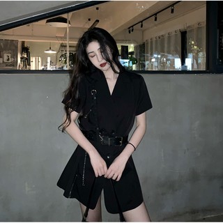 Đầm Cổ Vest Phối Thắt Lưng Cá Tính