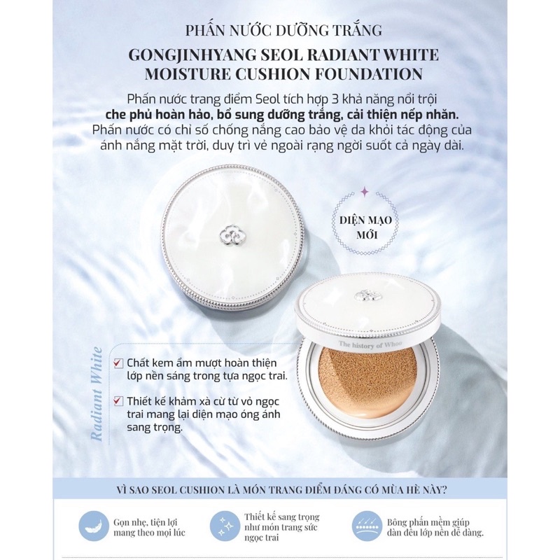 Phấn Nước Dưỡng Trắng WHOO Seol Radiant White Tone Up Sun Cushion