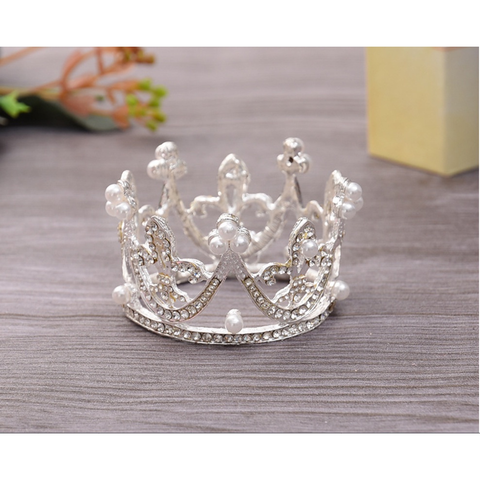 Vương Miện Mini Đính Ngọc Trai Trang Trí Bánh Kem Sinh Nhật Chất Lượng Cao