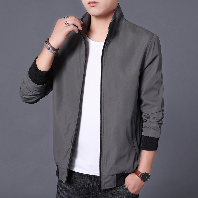 Men's casual business jacket fashion stand collar solid color multi-pocket jacket | WebRaoVat - webraovat.net.vn