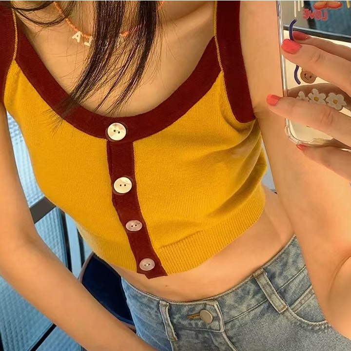 SUXI Áo Dệt Kim Không Tay Dáng Ôm Thời Trang Mùa Hè Giản Dị Quyến Rũ Dành Cho Nữ