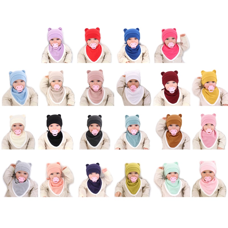 Bộ 2 Yếm Ăn Bằng Cotton Mềm Màu Trơn Giữ Ấm Cho Bé Sơ Sinh