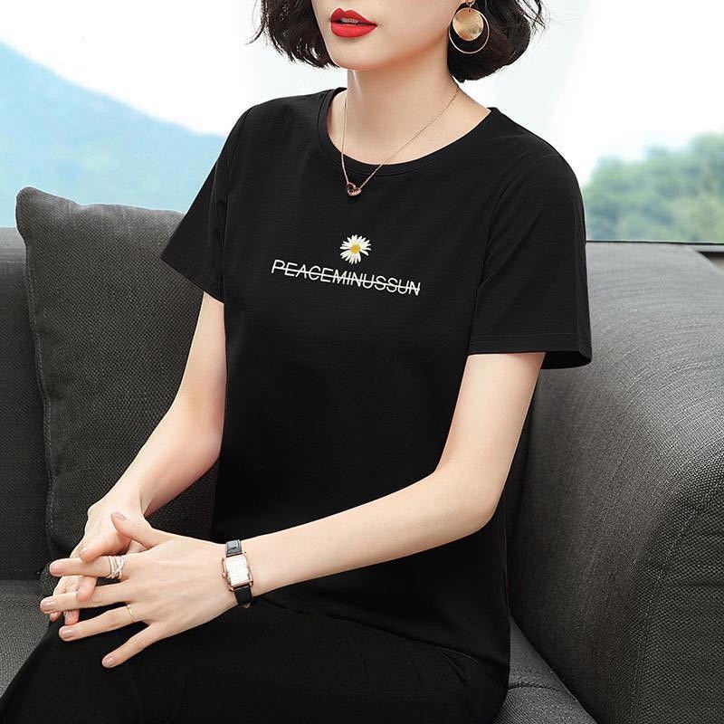 Áo Thun Ngắn Tay Thêu Họa Tiết Thời Trang Cho Phụ Nữ Trung Niên