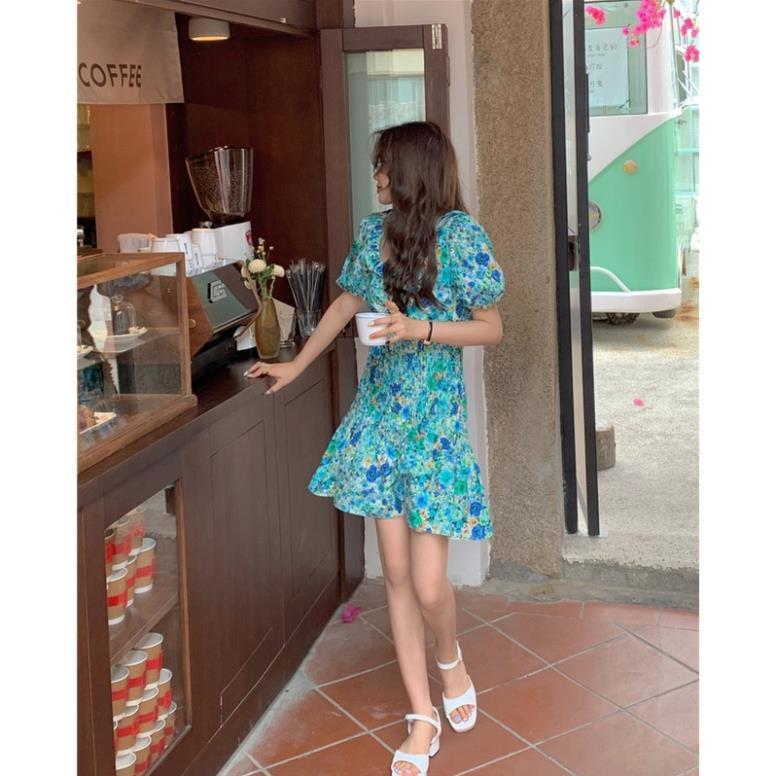 Zara Morocco full tag - Đầm Zara hoa xanh xinh mát DH12TBG48N10 New