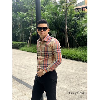 Áo sơ mi nhập khẩu dài tay Burberry kẻ vàng thanh lịch, sang trọng đậm chất Anh quốc