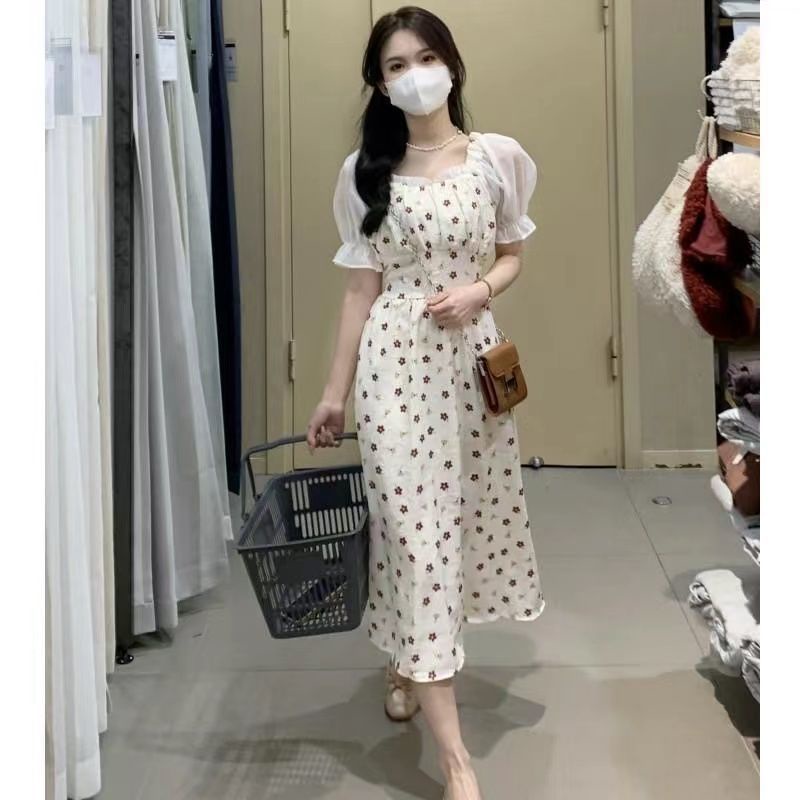 Đầm Tay Ngắn Phồng Cổ Vuông Thời Trang Mùa Hè Dành Cho Nữ 2022