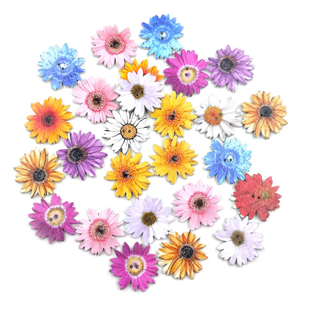 HANDMADE Set 50 Cúc Áo Gỗ Hình Hoa Cúc Xinh Xắn