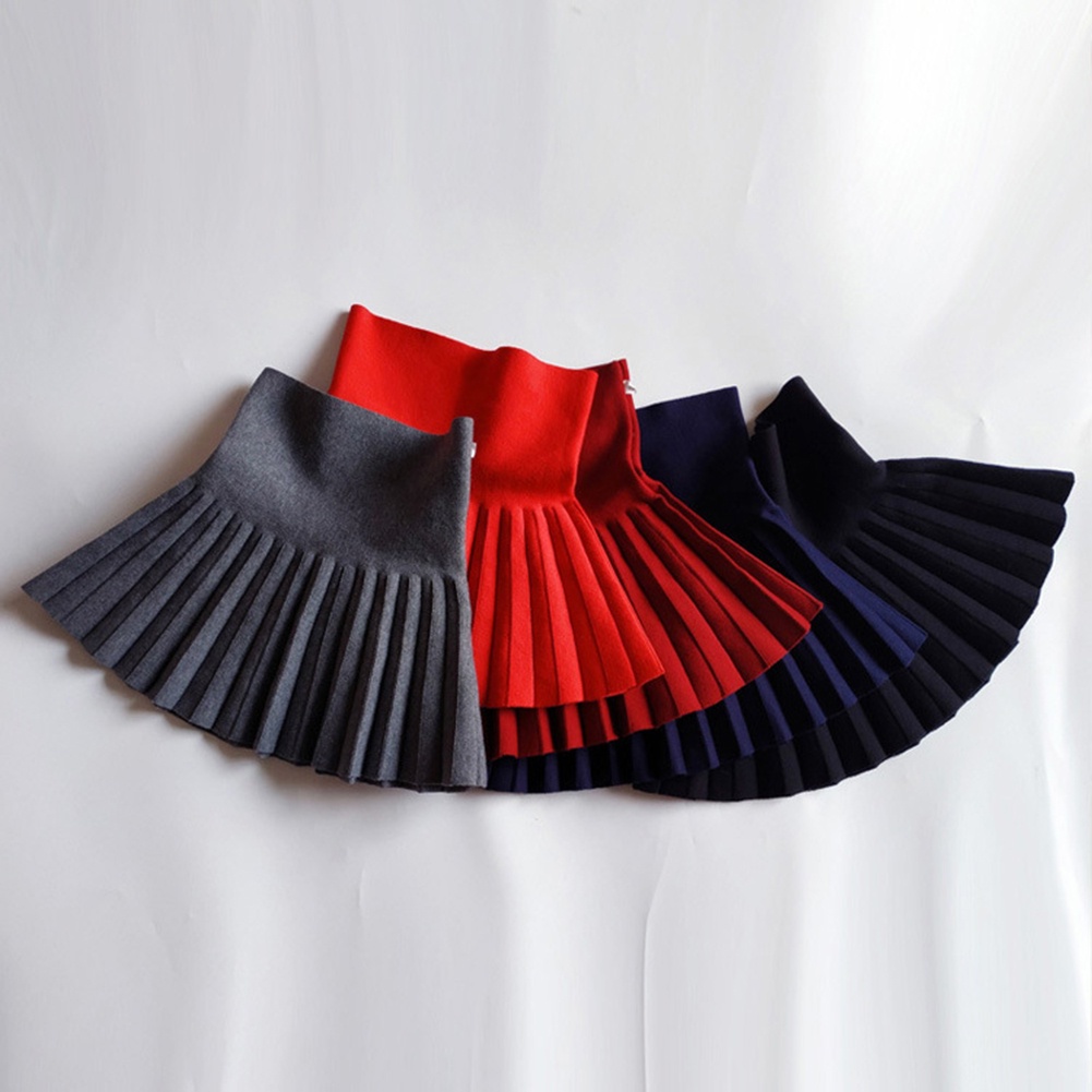 Chân Váy Len Lưng Cao Xếp Ly Màu Trơn Thời Trang Mùa Thu Xinh Xắn Cho Bé Gái