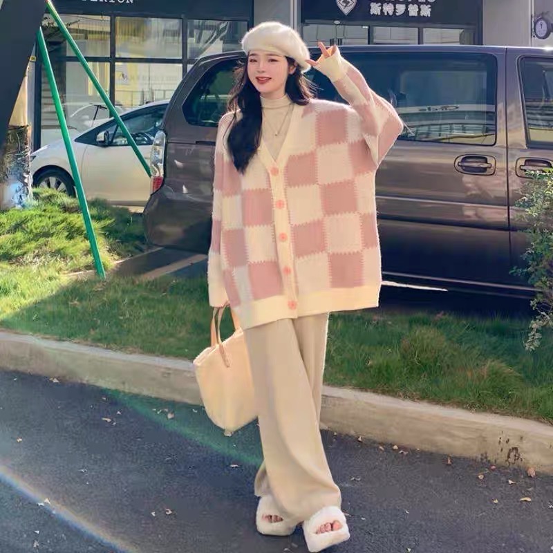 Áo khoác cardigan Forgirl họa tiết ô vuông lớn phối răng cưa