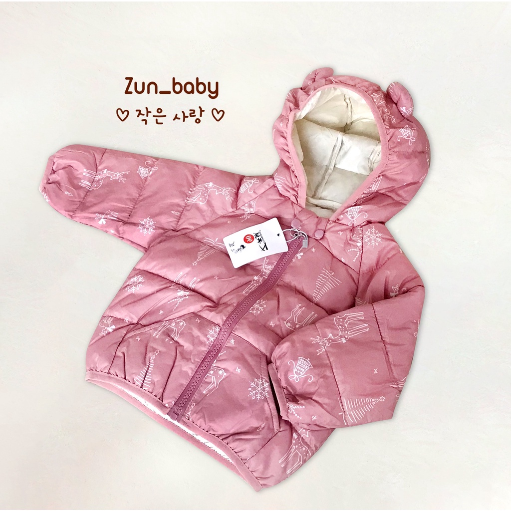 Áo Phao Cho Bé Tai Gấu Chất Siêu Nhẹ Siêu Ấm, Kiểu Dáng Basic Áo Khoác Mùa Đông Cho Bé Trai Bé Gái - Zunbaby - Z03