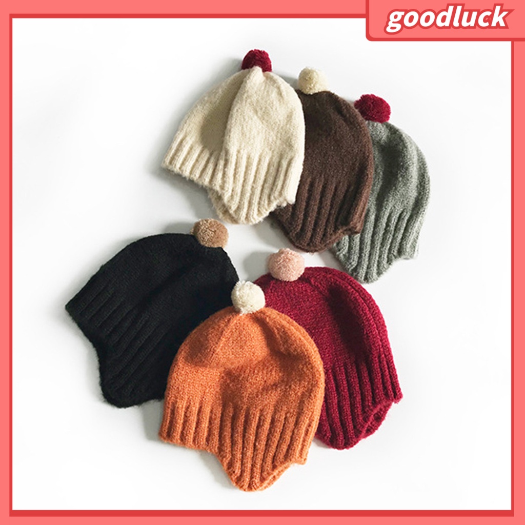 Mũ Dệt Kim Màu Trơn Đính Quả Bông Dễ Thương Cho Bé Trai 1-6 Tuổi