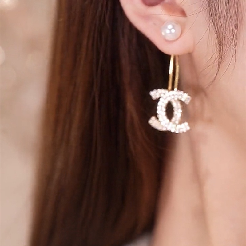 Bông Tai Chữ Đính Đá Ngọc Trai Sang Trọng