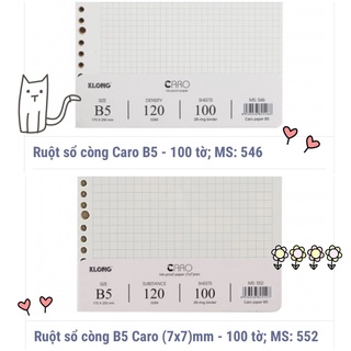[KLONG] Ruột sổ còng kẻ ngang-lined / caro-ô vuông / dot drid-chấm ô B5 - 100 tờ; MS: 546 / 547 / 548 / 552 🌻