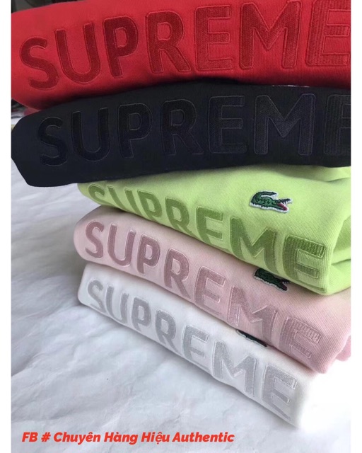 Áo nỉ Hoodie Supreme & Lacoste cổ tròn chính hãng