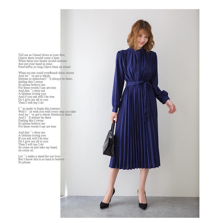 Đầm Voan Xếp Li Tay Dài Phong Cách Nhật Bản (4 Màu) Dress