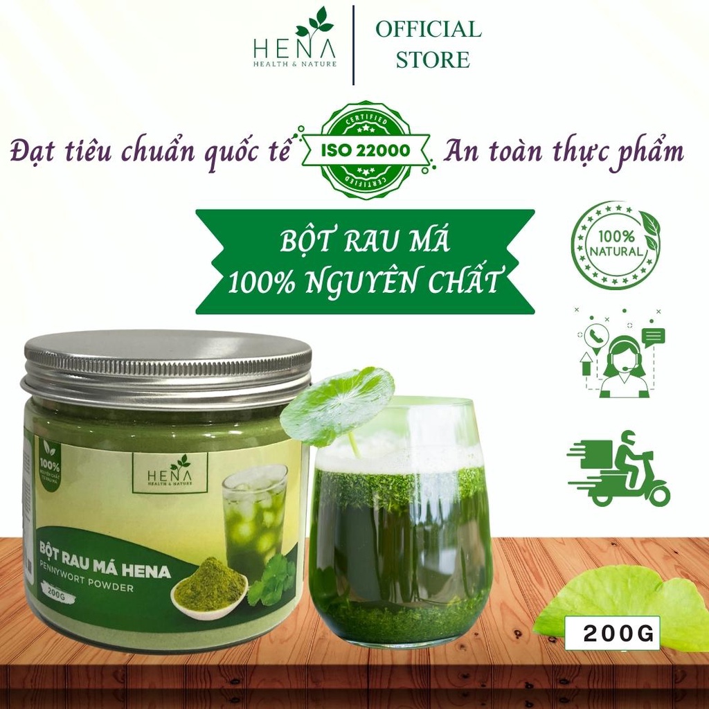 Bột Rau Má Sấy Lạnh Nguyên Chất  Hena 200g Cao Cấp, Tinh Bột Rau Má Sấy Lạnh Đạt Chuẩn Quốc Tế ISO 22000:2018