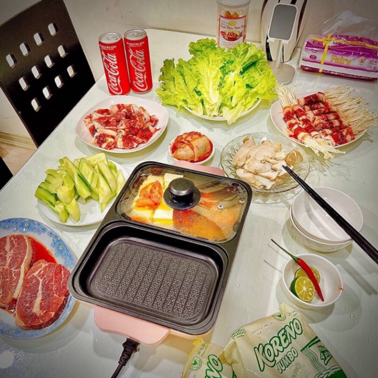 Bếp lẩu nướng 2 ngăn Hàn Quốc, Nồi lẩu 2 in 1 siêu chống dính đa năng_Bảo hành chính hãng 6 tháng probeeshop