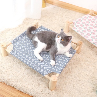 Giường cho thú cưng bằng gỗ chắc chắn vải Linen thoáng khí, giường gỗ chó mèo