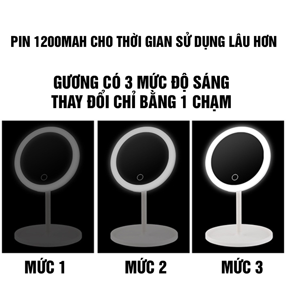 Gương Trang Điểm Để Bàn - Đèn Led Cảm Ứng