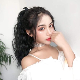 Tóc giả nữ cột đuôi xoăn sóng lửng CAO CẤP, tóc cột xoăn xù ngang vai, không bóng mềm mượt như tóc thật