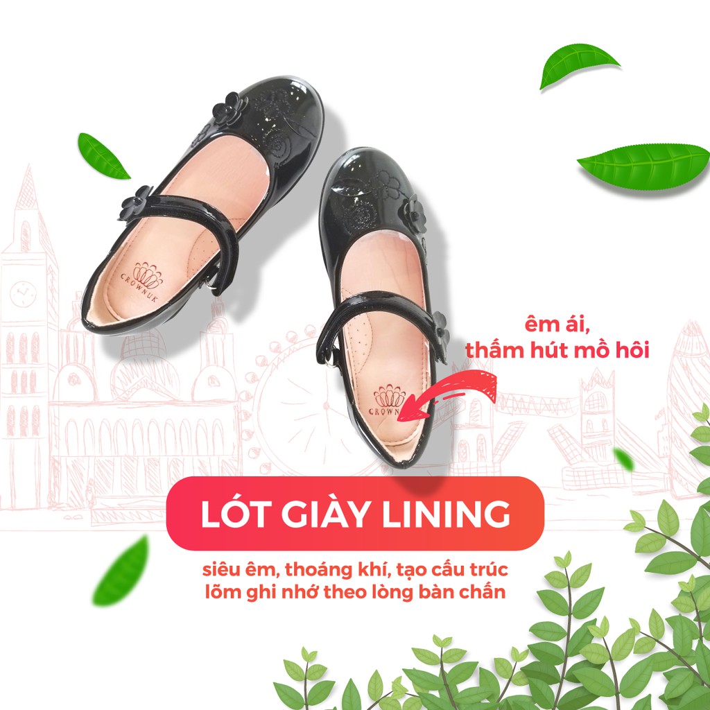 Giày Búp Bê Đen Đi Học Bé Gái Crown Space UK School Shoes CB3024 Cao Cấp Nhẹ Êm Thoáng Mát Size 28-36/4-14 Tuổi