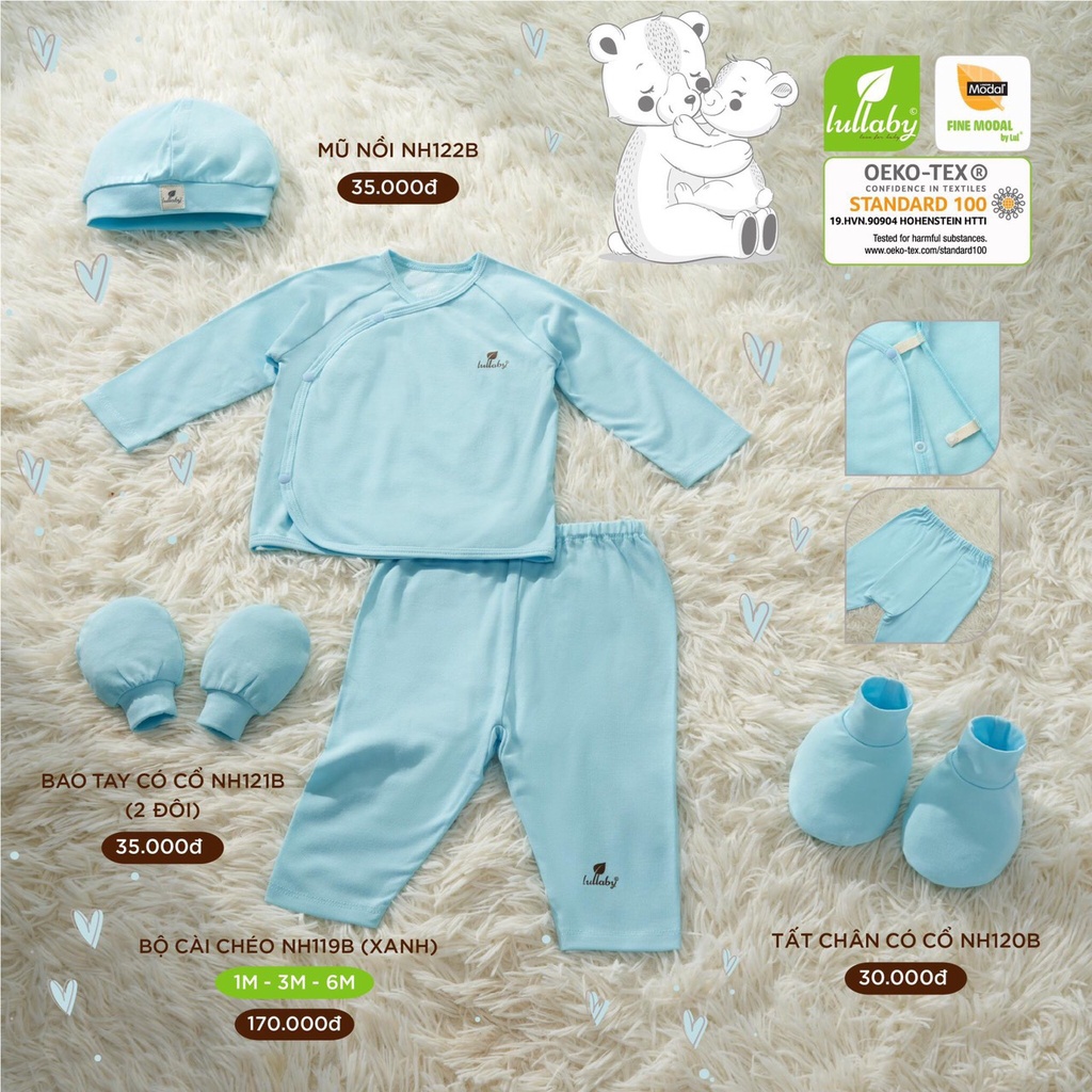 Bộ dài tay sơ sinh cài chéo trơn vải modal Lullaby cho bé