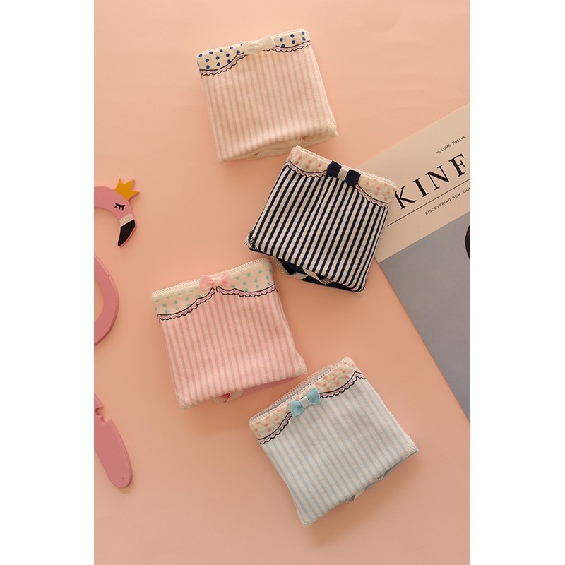 Các mẫu quần lót nữ đẹp - quần lót nữ cotton giá rẻ - Set 4 chiếc quần lót nữ cotton họa tiết nơ xinh xắn