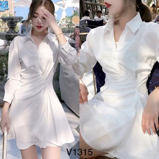 váy sơ mi trắng nhún eo V1315 - Váy Xinh DVC (Kèm ảnh thật trải sàn do shop tự chụp)