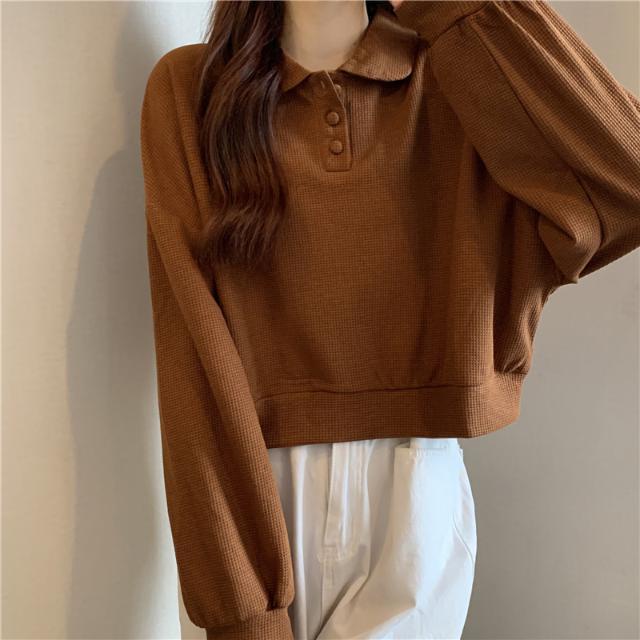 Áo Sweater tay dài dáng rộng cổ polo thời trang mùa thu 0323 | BigBuy360 - bigbuy360.vn