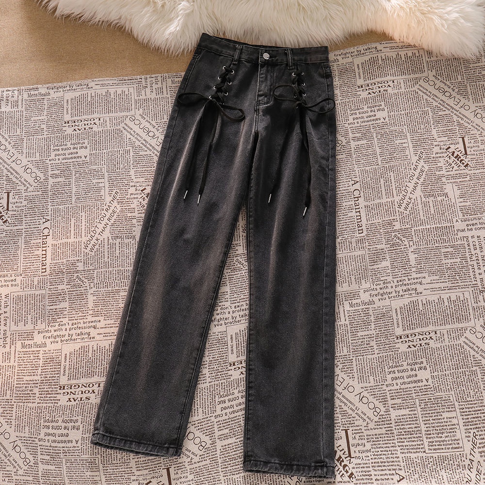 Dark Gray High Waisted Long Jeans Spring Autumn Fashion For Women 2022