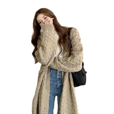 Áo Khoác Cardigan Dệt Kim Dày Dáng Dài Qua Gối Phong Cách Hàn Quốc Thời Trang Thu Đông Cho Nữ