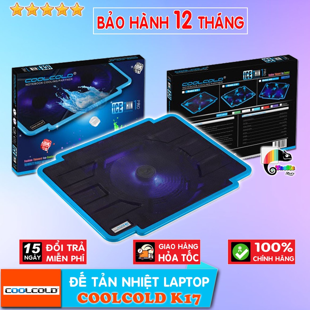 Đế tản nhiệt Laptop CoolCold K16, K17 Led Xanh Dương-I Cool Cold K16 K17 Led Blue