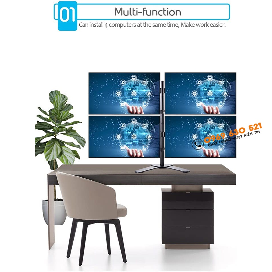 Giá Treo 4 Màn Hình Cao Cấp 17-27 Inch / Tải Trọng 8Kg 1 Tay M044  - Thiết Kế Chân Để Bàn Chắc Chắn