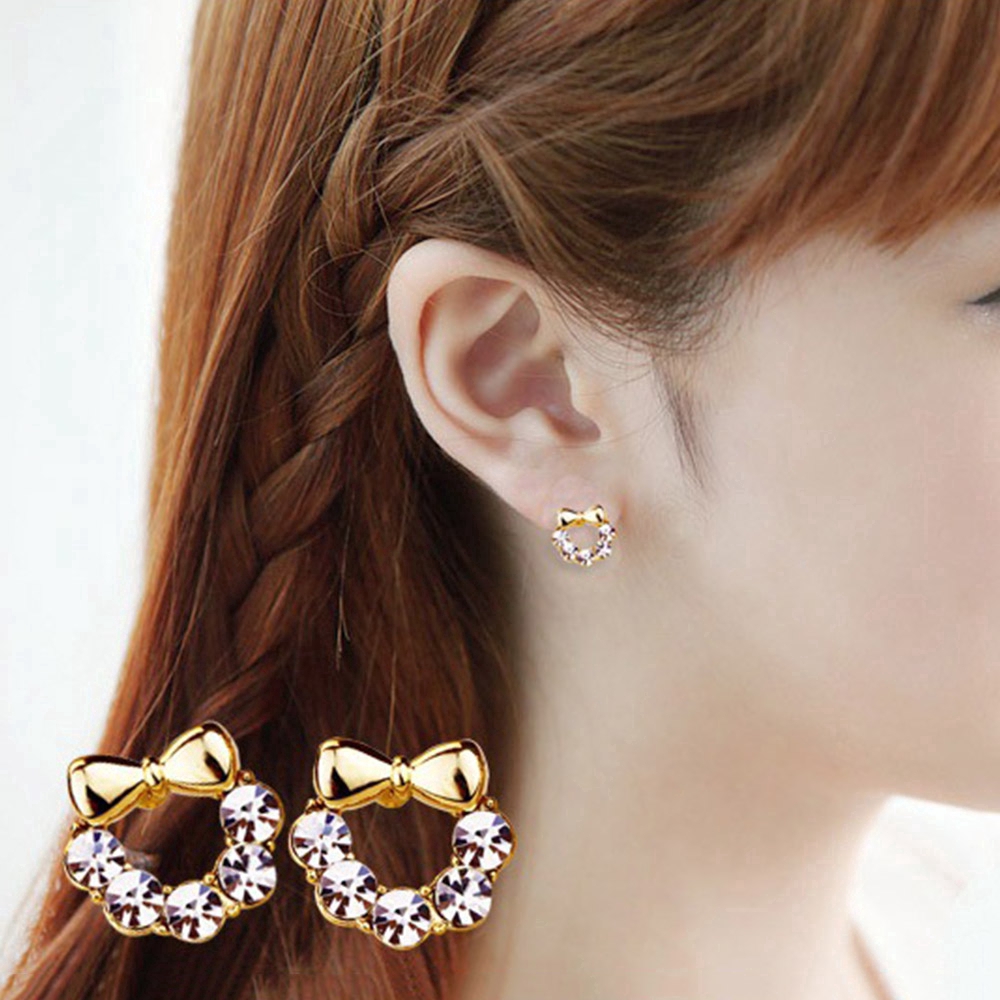 Khuyên tai hình chiếc nơ đính đá pha lê trắng xinh xắn cho nữ