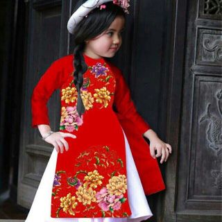 Set áo dài in hoa kèm mấn